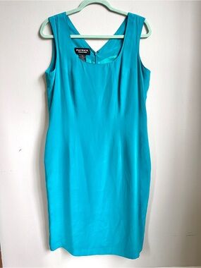 Vintage 100% Silk Patrick Collection Turquoise Midi Sheath Dress